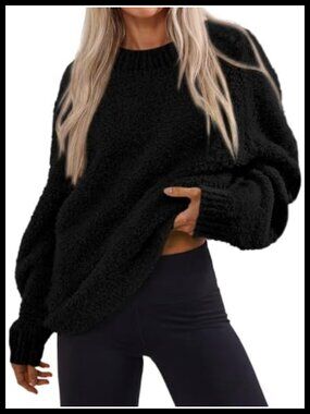 Oversized Fuzzy Chunky Knit Pullover Sweater Long Sleeve Crewneck